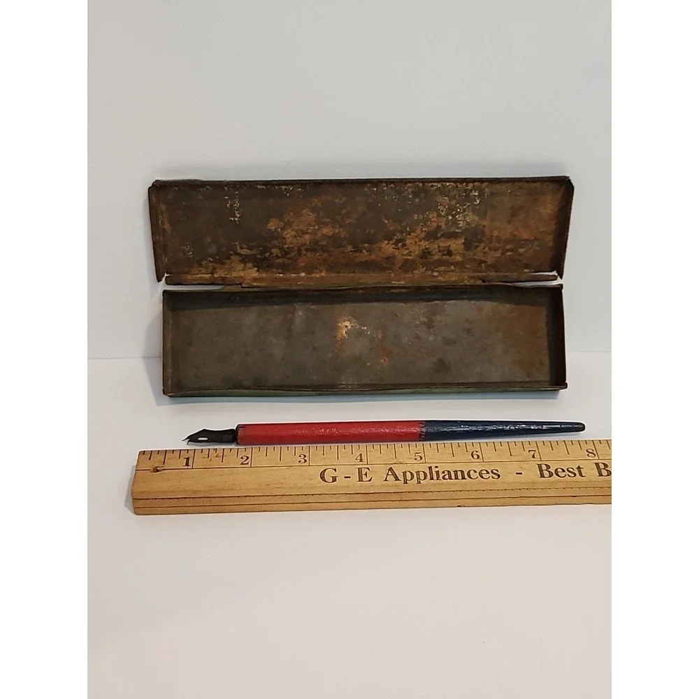 Antique 1920s Wallace Pencil Co Tin Metal Jackie Coogan Pencil Box Case W/ Pen